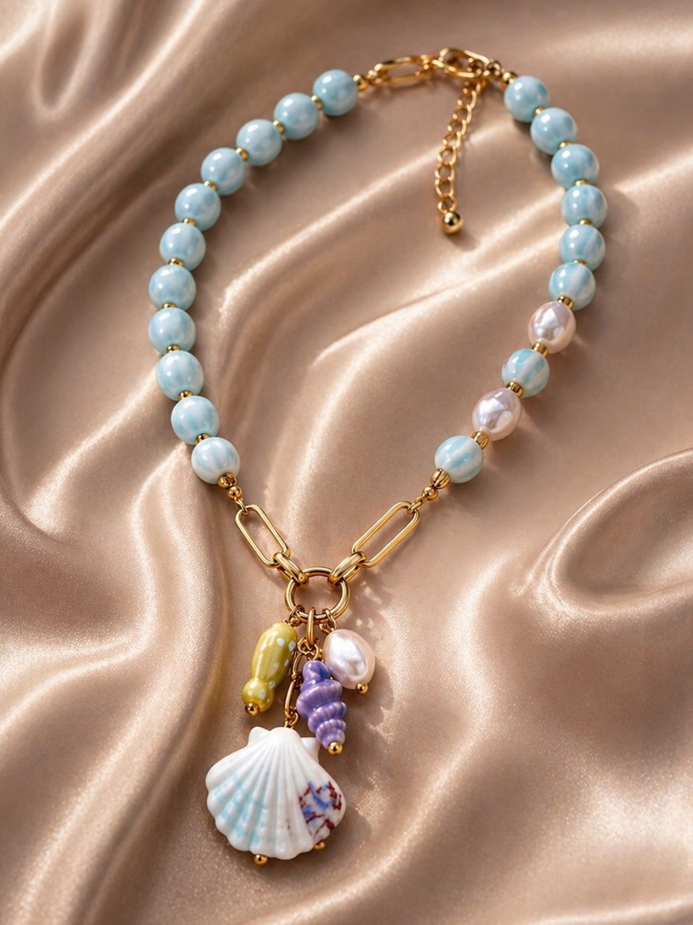 Beach Babes Pastel Beaded Shell Charm Necklace - Picture 2 of 13
